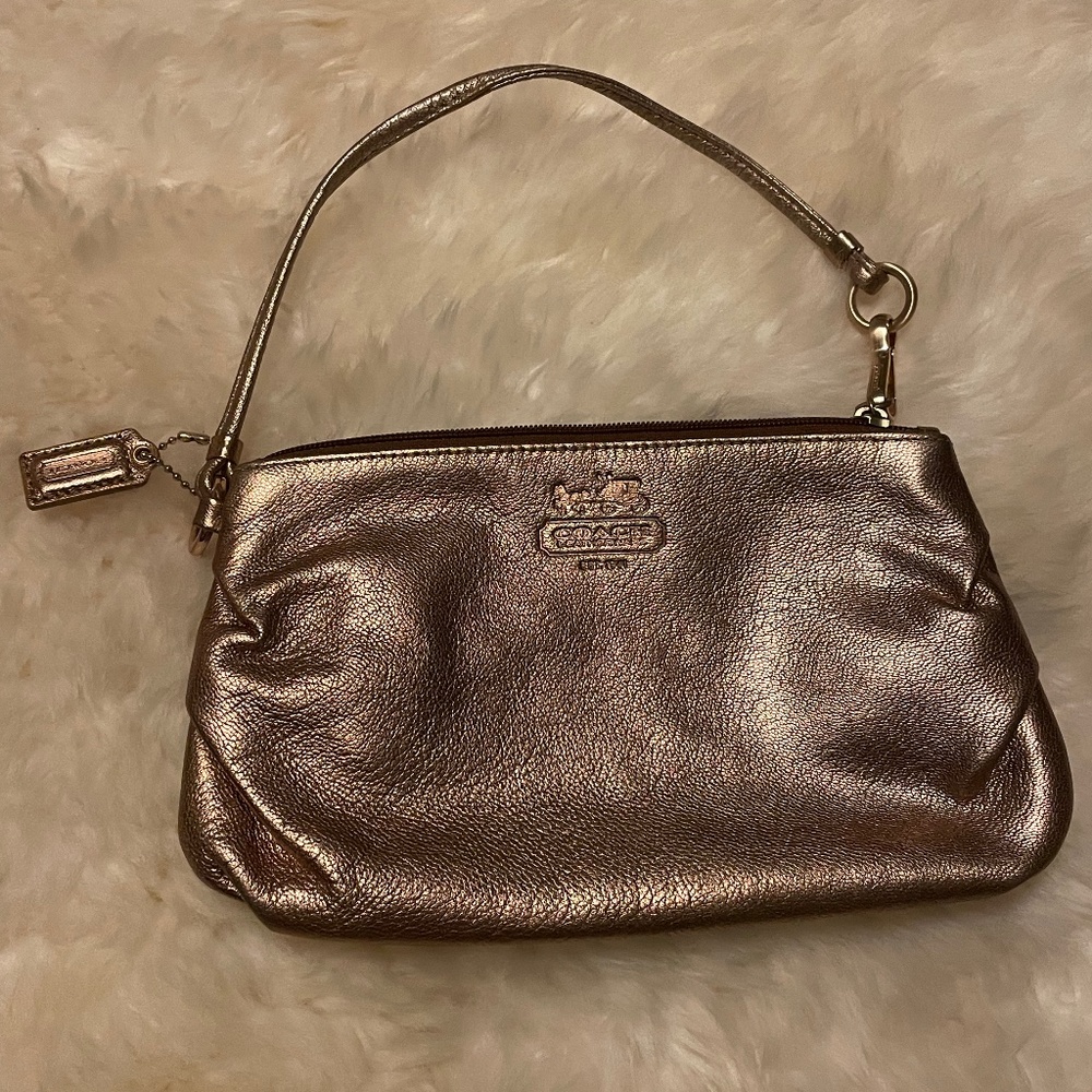 Coach Bronz metallic wristlet